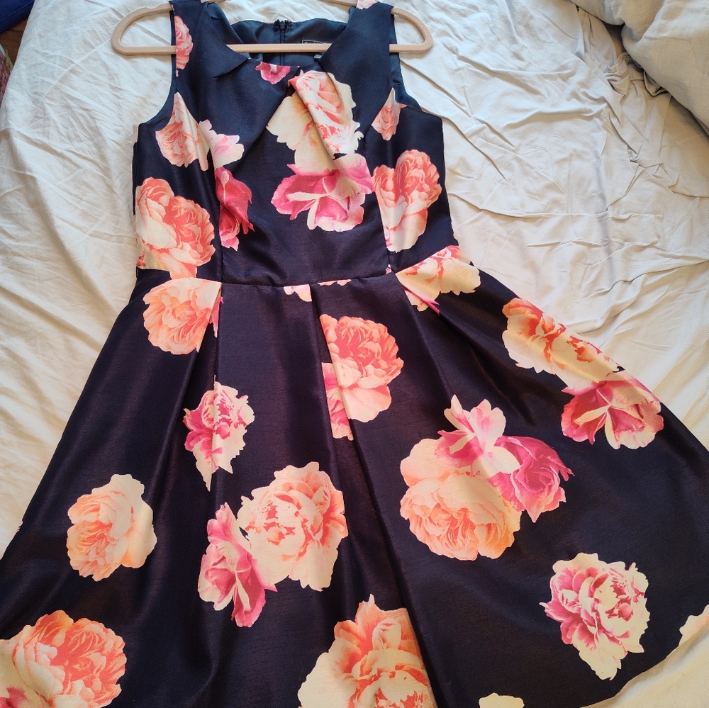 Blue and pink floral cocktail dress